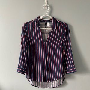 2/$20 Navy/Red Striped Dress shirt w/ Collar